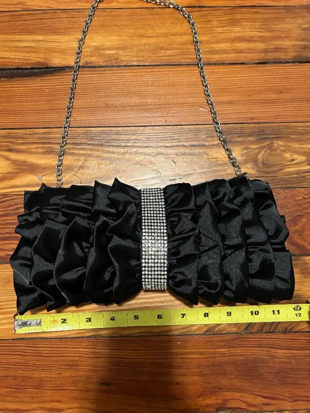 Expressions NYC ruffle black rhinestone evening formal purse/clutch NWT